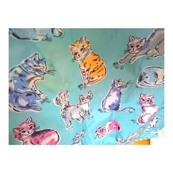 Whimsical Kitty Cats Tote Bag Cath Kidston Lightweight Foldable Aqua Blue NWOT - Picture 1 of 8